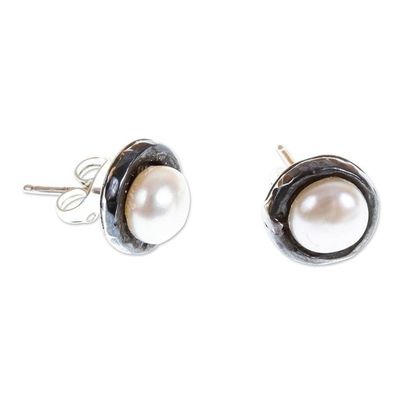 Alternate image for Oxidized Silver Earrings with Cultured Pearls Light in the Darkness