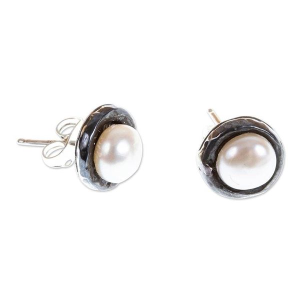 Alternate image for Oxidized Silver Earrings with Cultured Pearls Light in the Darkness