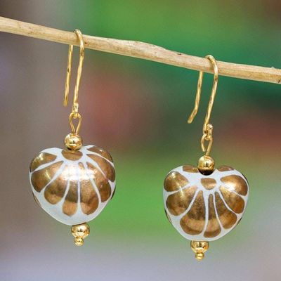 Primary image for 10k Gold-Accented Heart-Inspired Ceramic Dangle Earrings Golden Affection