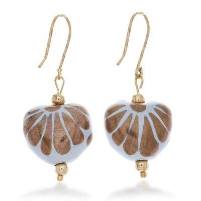 Alternate image for 10k Gold-Accented Heart-Inspired Ceramic Dangle Earrings Golden Affection