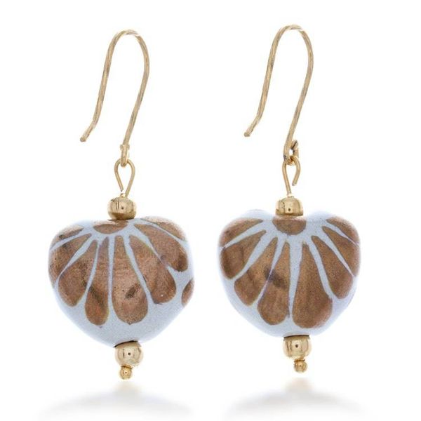 Alternate image for 10k Gold-Accented Heart-Inspired Ceramic Dangle Earrings Golden Affection
