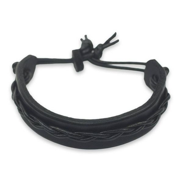 Alternate image for Mens Black Leather Bracelet with Braided Cord Accent Simple Twist in Black