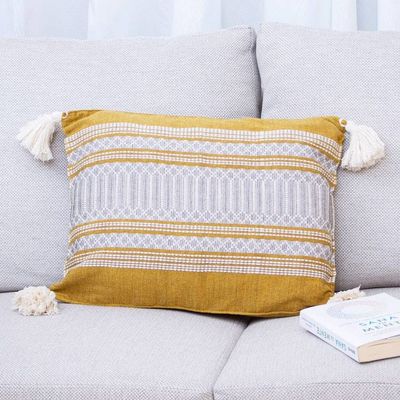 Alternate image for Mexican Handloomed Honey and Alabaster Cotton Cushion Cover Honey Tradition