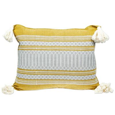 Alternate image for Mexican Handloomed Honey and Alabaster Cotton Cushion Cover Honey Tradition