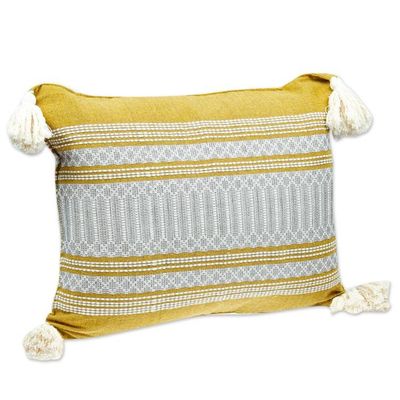 Alternate image for Mexican Handloomed Honey and Alabaster Cotton Cushion Cover Honey Tradition