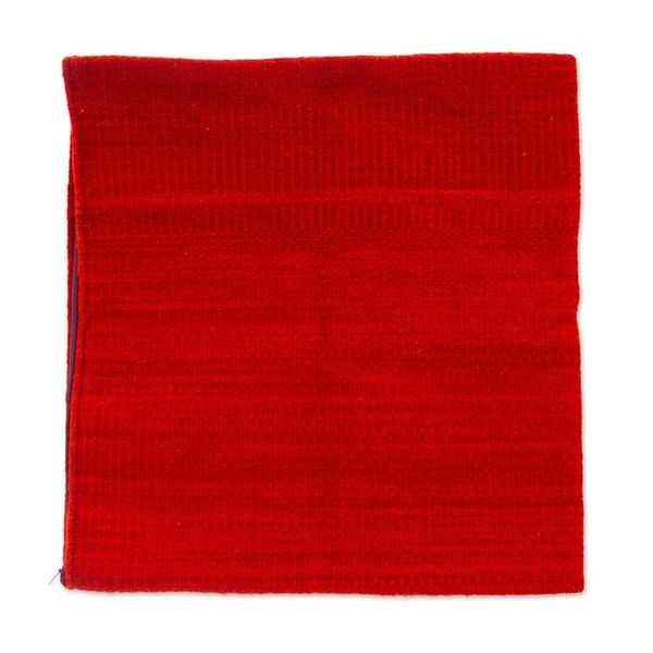 Alternate image for Zapotec Red Wool Cushion Cover Woven by Hand in Mexico Vibrant Eye of God
