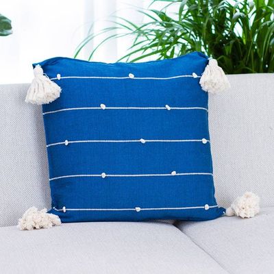 Alternate image for Handloomed Vertical Striped Cyan Cotton Cushion Cover Cyan Spirit