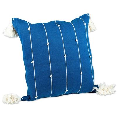 Alternate image for Handloomed Vertical Striped Cyan Cotton Cushion Cover Cyan Spirit