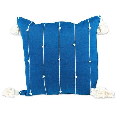 Alternate image for Handloomed Vertical Striped Cyan Cotton Cushion Cover Cyan Spirit