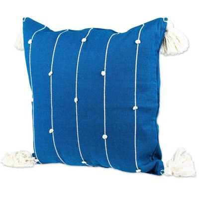 Alternate image for Handloomed Vertical Striped Cyan Cotton Cushion Cover Cyan Spirit