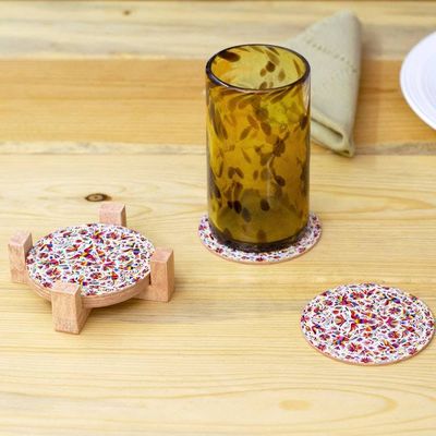 Primary image for Decoupage Bird-Themed 7-Piece Pinewood Coaster and Stand Set Birdy Elixir
