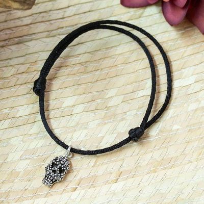 Alternate image for Adjustable Mens Cord Bracelet with Taxco Silver Skull Charm Hypnotic Skull