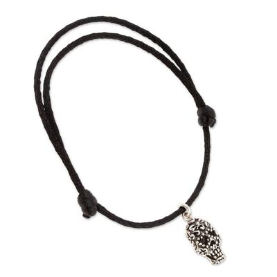 Alternate image for Adjustable Mens Cord Bracelet with Taxco Silver Skull Charm Hypnotic Skull