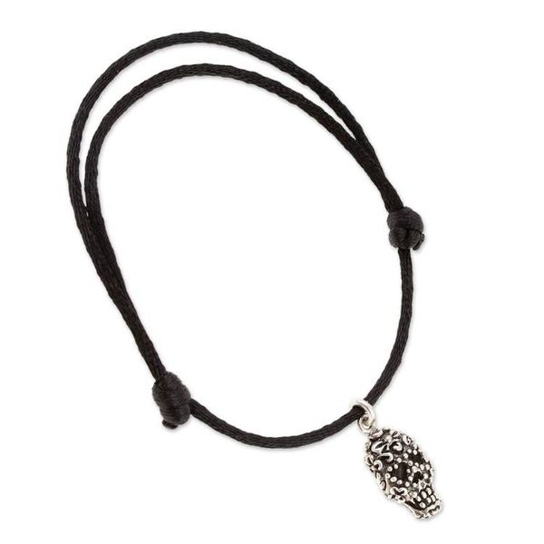 Alternate image for Adjustable Mens Cord Bracelet with Taxco Silver Skull Charm Hypnotic Skull
