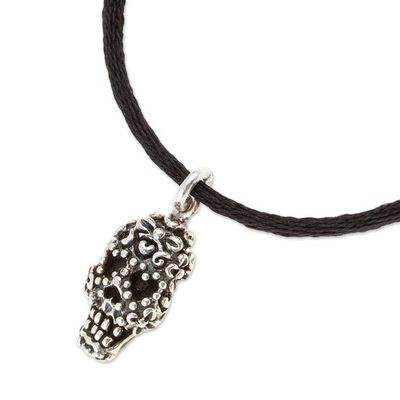 Alternate image for Adjustable Mens Cord Bracelet with Taxco Silver Skull Charm Hypnotic Skull