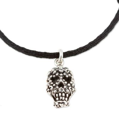 Alternate image for Adjustable Mens Cord Bracelet with Taxco Silver Skull Charm Hypnotic Skull