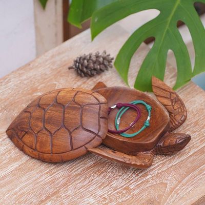 Alternate image for Hand Carved Wood Sculpture Decorative Box Sea Turtle Guardian