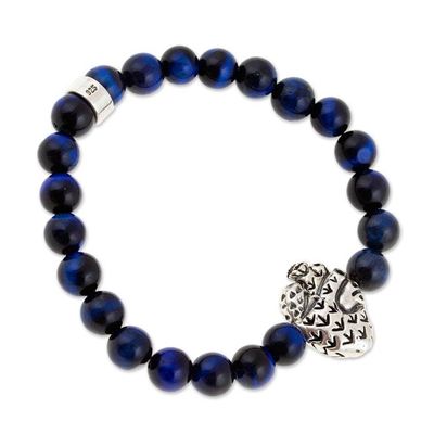 Alternate image for Mens Tigers Eye Stretch Bracelet with Silver Heart Pendant Prickly Pear Heart