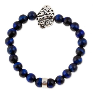 Alternate image for Mens Tigers Eye Stretch Bracelet with Silver Heart Pendant Prickly Pear Heart