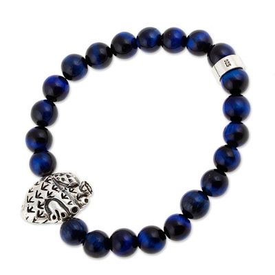 Alternate image for Mens Tigers Eye Stretch Bracelet with Silver Heart Pendant Prickly Pear Heart