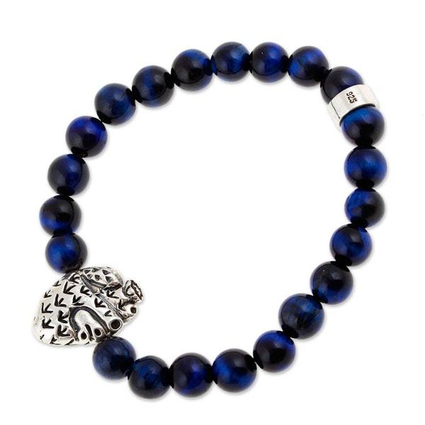 Alternate image for Mens Tigers Eye Stretch Bracelet with Silver Heart Pendant Prickly Pear Heart
