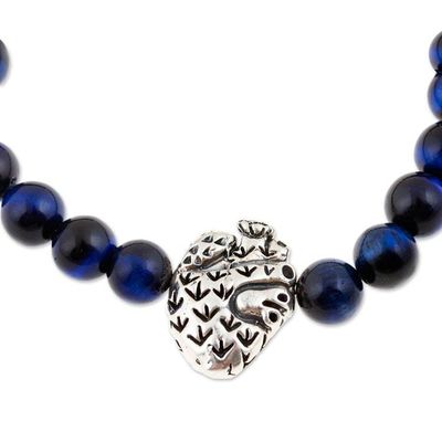 Alternate image for Mens Tigers Eye Stretch Bracelet with Silver Heart Pendant Prickly Pear Heart