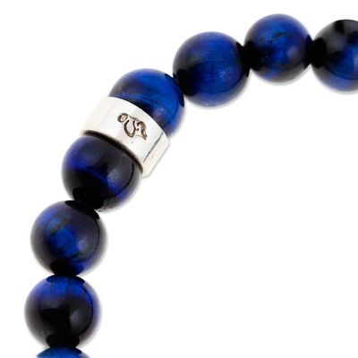 Alternate image for Mens Tigers Eye Stretch Bracelet with Silver Heart Pendant Prickly Pear Heart