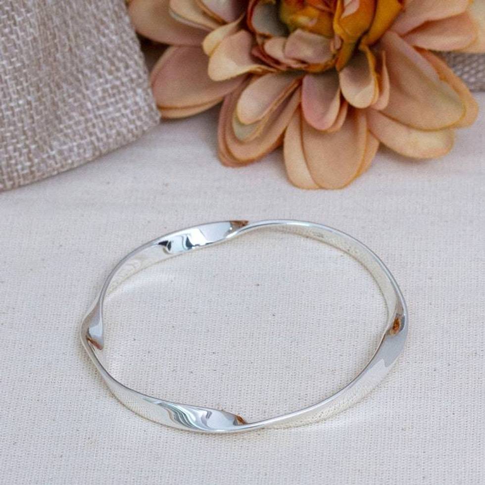 Modern Sterling Silver Bangle Bracelet from Mexico 'Undulations'
