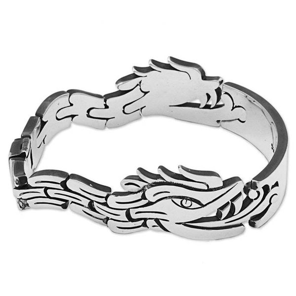 Alternate image for Sterling Silver Link Bracelet Featuring Sacred Aztec Image Sacred Snake