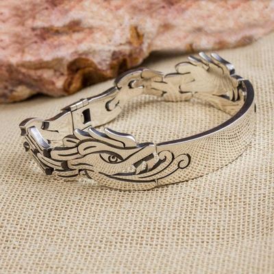 Alternate image for Sterling Silver Link Bracelet Featuring Sacred Aztec Image Sacred Snake