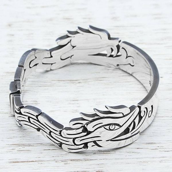 Alternate image for Sterling Silver Link Bracelet Featuring Sacred Aztec Image Sacred Snake