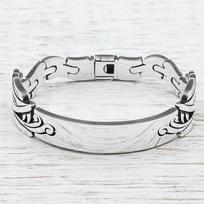 Alternate image for Sterling Silver Link Bracelet Featuring Sacred Aztec Image Sacred Snake