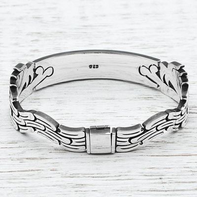 Alternate image for Sterling Silver Link Bracelet Featuring Sacred Aztec Image Sacred Snake