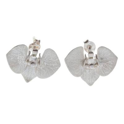 Alternate image for Butterfly Orchid Button Earrings in a Combination Finish Butterfly Orchid