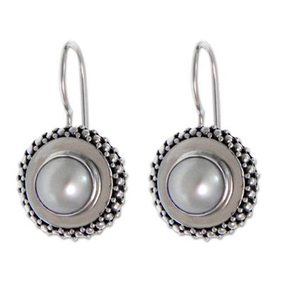 Alternate image for Pearl and Silver Drop Earrings Moon Halo