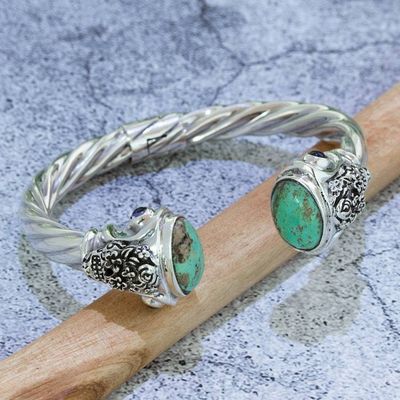 Primary image for Taxco Silver and Turquoise Sugar Skull Bracelet from Mexico Turquoise Catrinas