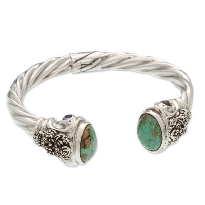 Alternate image for Taxco Silver and Turquoise Sugar Skull Bracelet from Mexico Turquoise Catrinas
