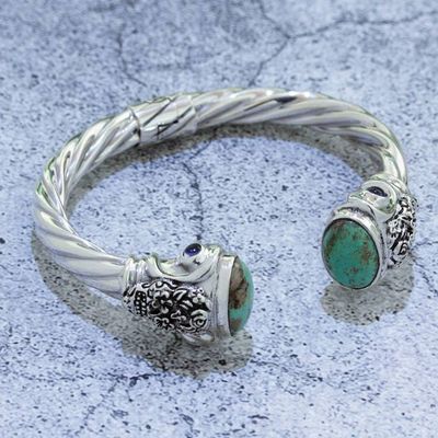 Alternate image for Taxco Silver and Turquoise Sugar Skull Bracelet from Mexico Turquoise Catrinas