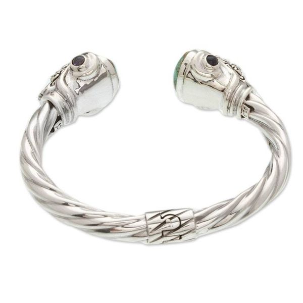 Alternate image for Taxco Silver and Turquoise Sugar Skull Bracelet from Mexico Turquoise Catrinas
