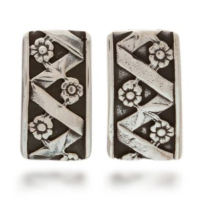 Alternate image for Silver button earrings Blossoming Beauty