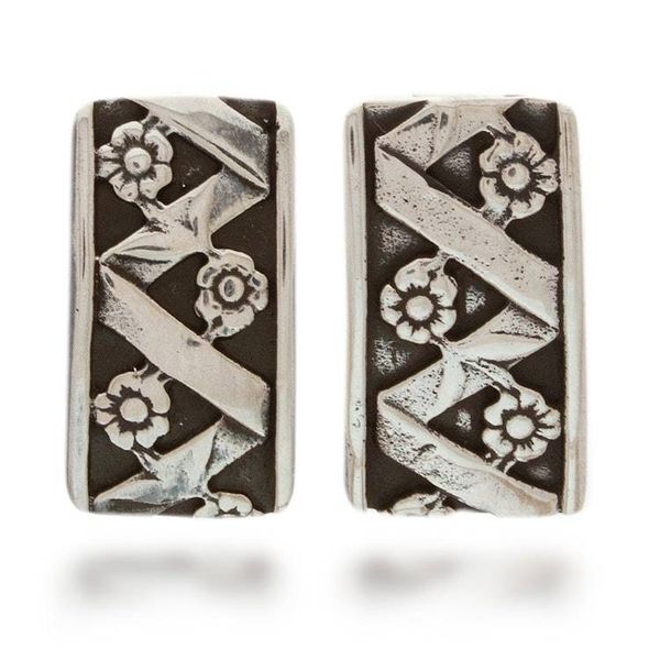 Alternate image for Silver button earrings Blossoming Beauty