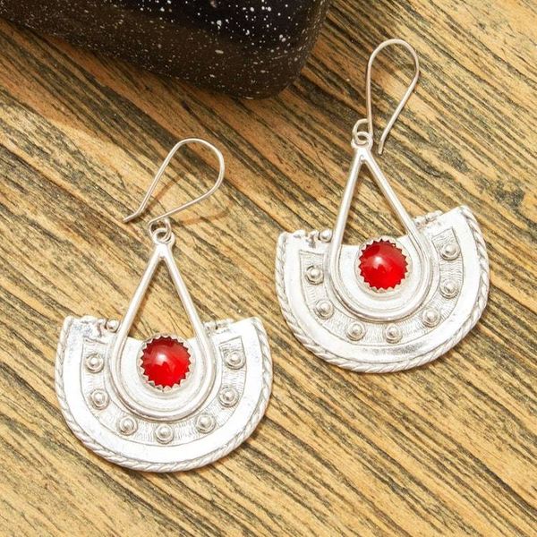 Alternate image for Carnelian and Sterling Silver Dangle Earrings Embers