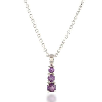Alternate image for Silver Pendant Necklace with Three Round Amethyst Gemstones Purple Cluster