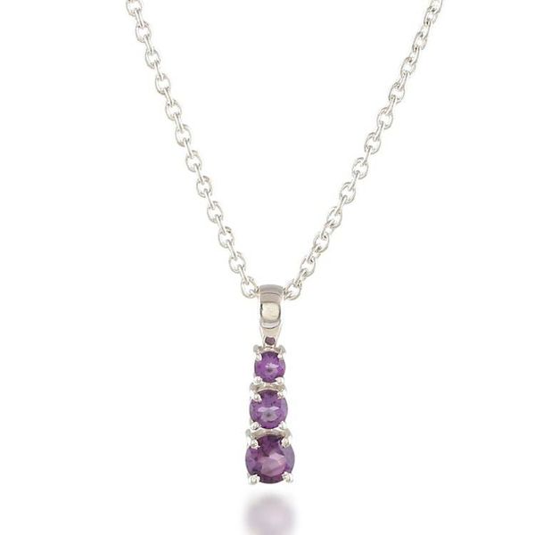 Alternate image for Silver Pendant Necklace with Three Round Amethyst Gemstones Purple Cluster