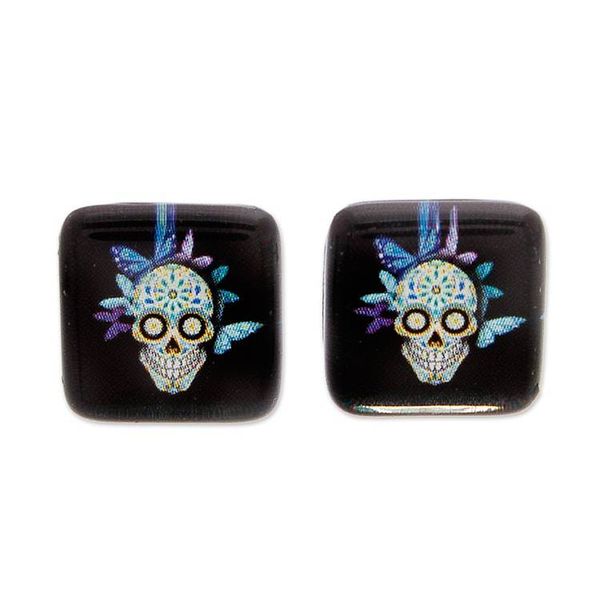 Alternate image for Catrina Butterfly-Themed Decoupage on Glass Stud Earrings Butterfly Catrina