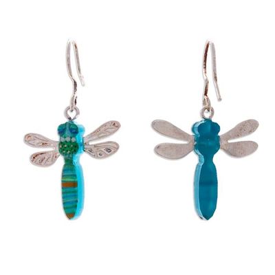 Alternate image for Blue and Green Sterling Silver Dragonfly Dangle Earrings Lagoon Dragonfly