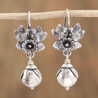 Primary image for Sterling Silver Flower Dangle Earrings from Mexico Light and Peace