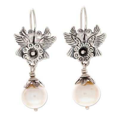 Alternate image for Flower and Bird-Themed Cultured Pearl Earrings from Mexico Purity of Love