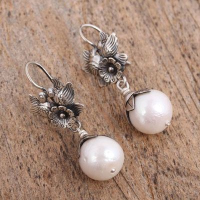 Alternate image for Flower and Bird-Themed Cultured Pearl Earrings from Mexico Purity of Love