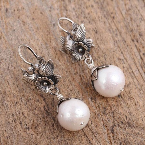 Alternate image for Flower and Bird-Themed Cultured Pearl Earrings from Mexico Purity of Love